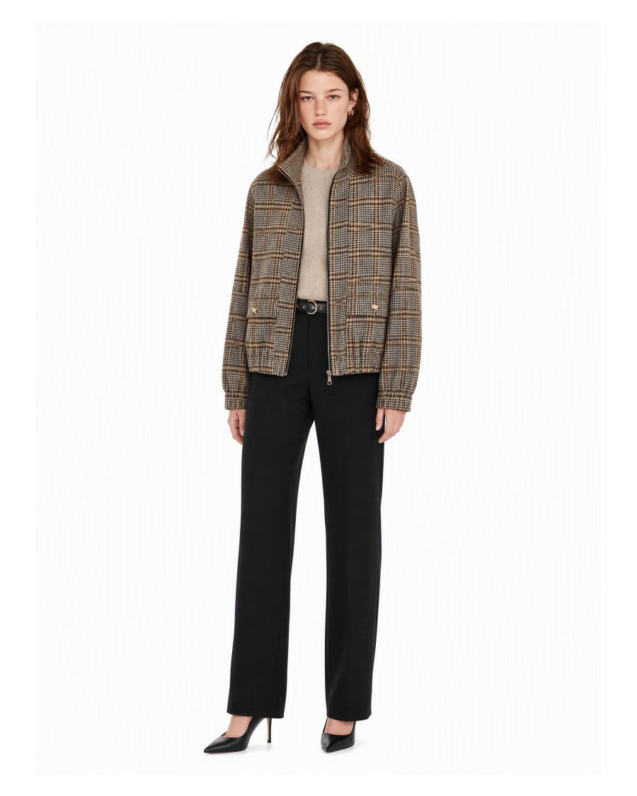Fabiana Filippi Classic Check Pattern Bomber Jersey Jacket