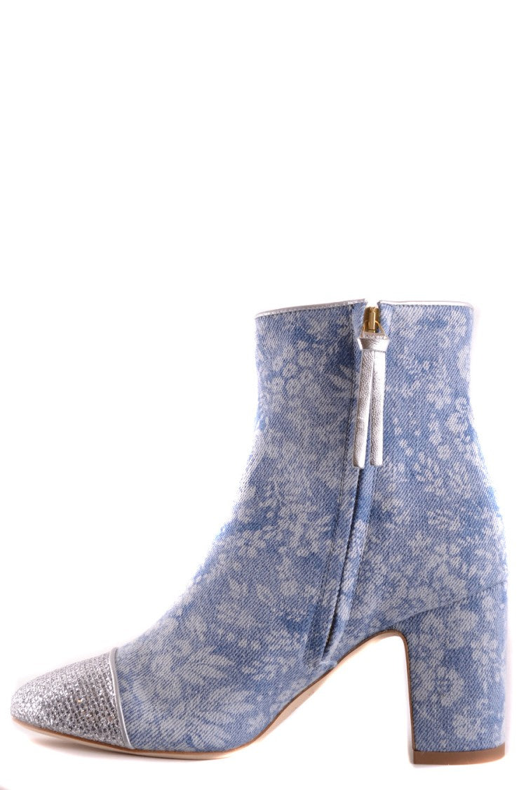 Polly Plume Textured Blue Ankle Boots With Block Heel