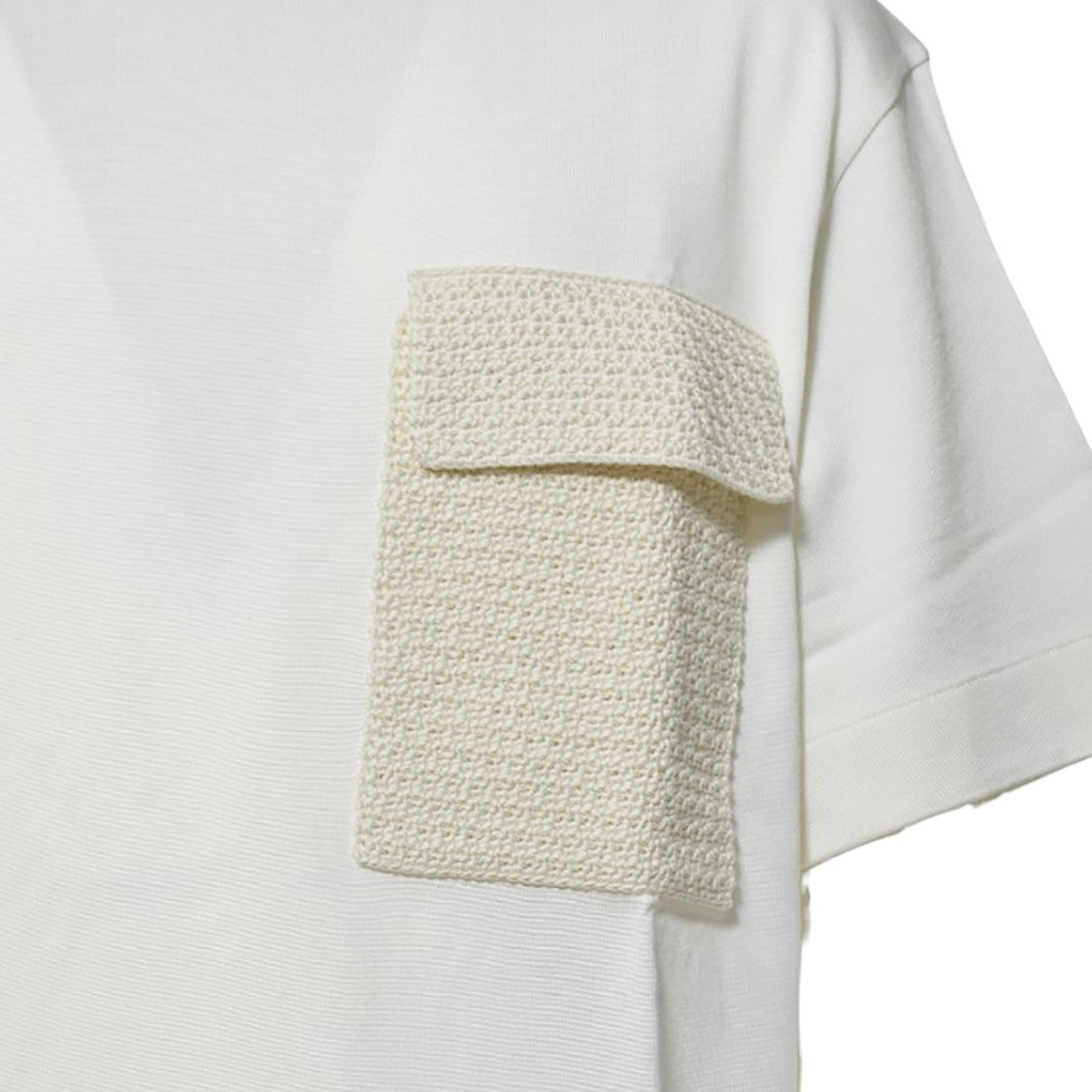 Jil Sander Boxy White Organic Cotton T-Shirt With Crochet Pocket