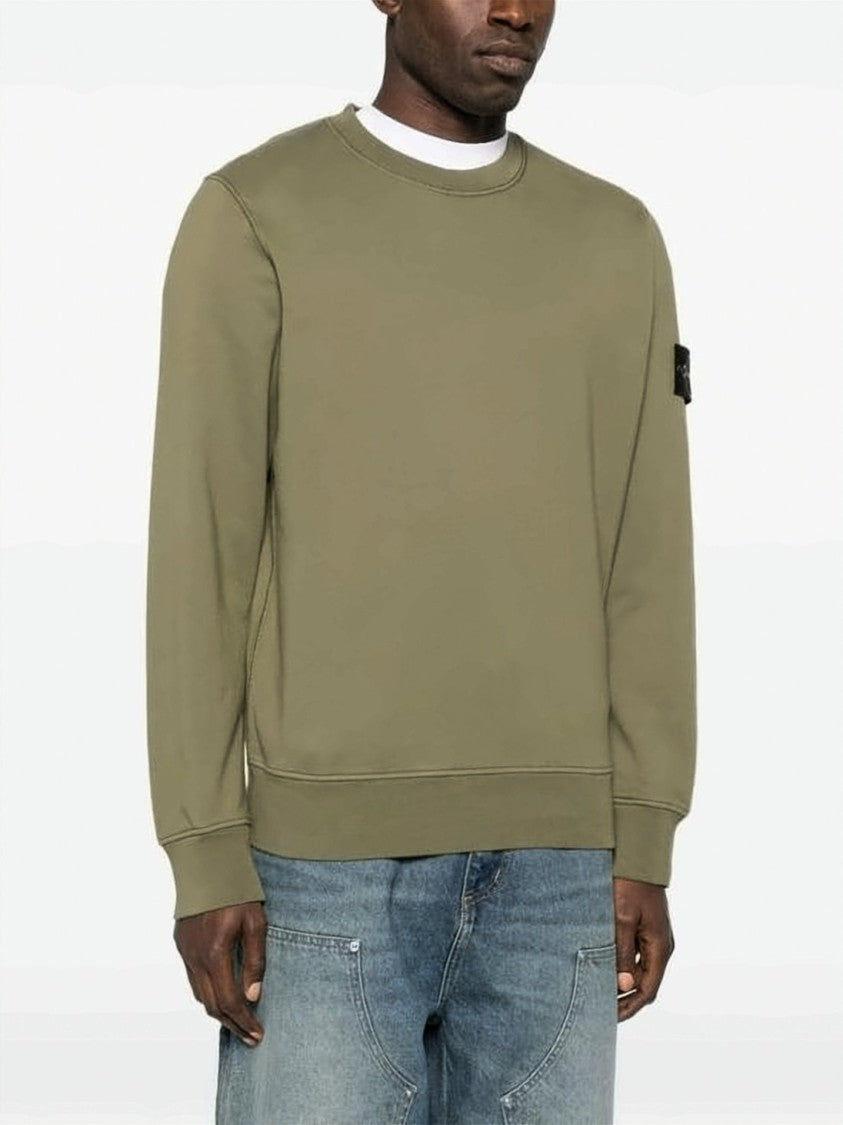 Stone Island Olive Green Long-Sleeve Sweatshirt With Signature Patch Detail