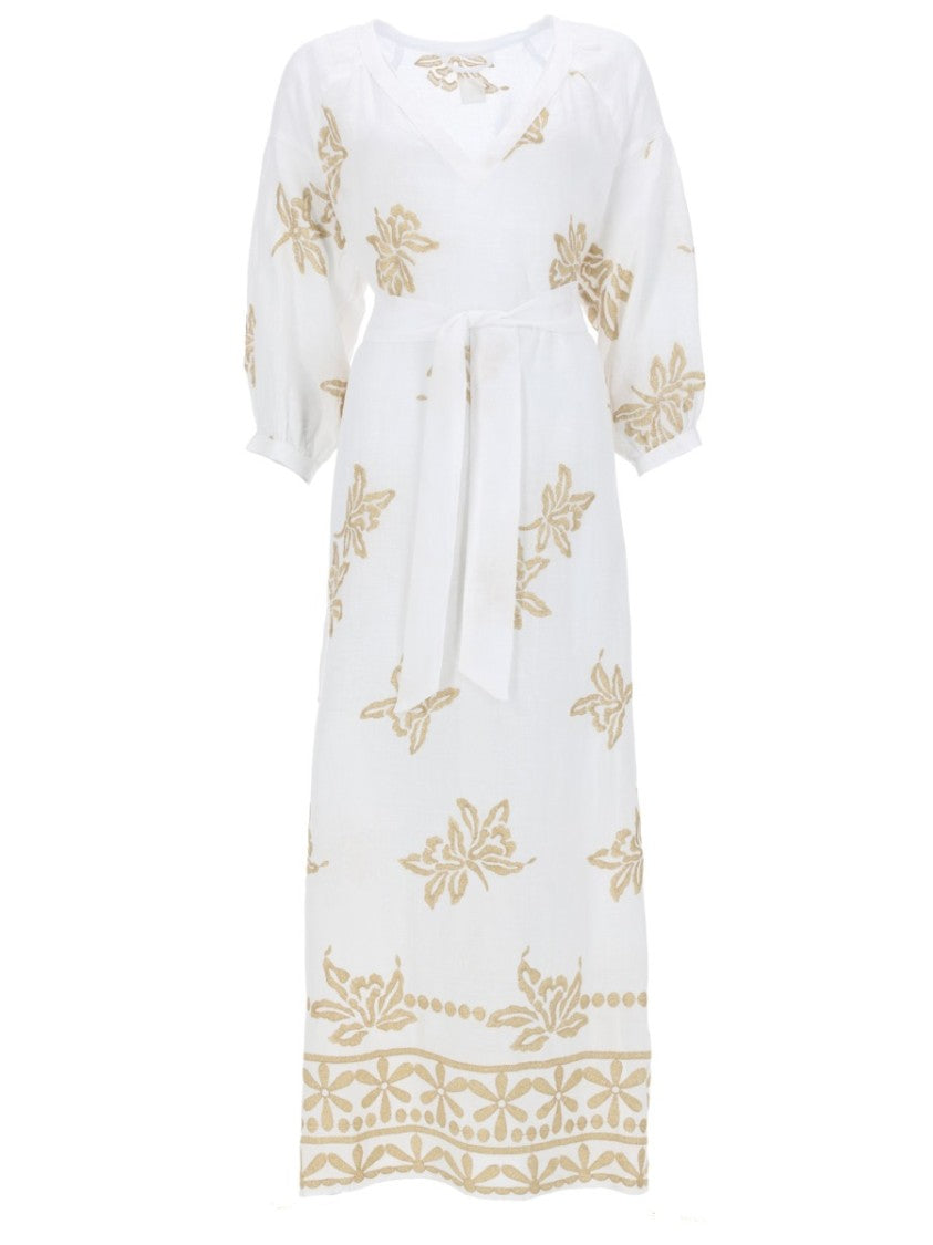 120% Lino Linen Relaxed Floral Midi Dress