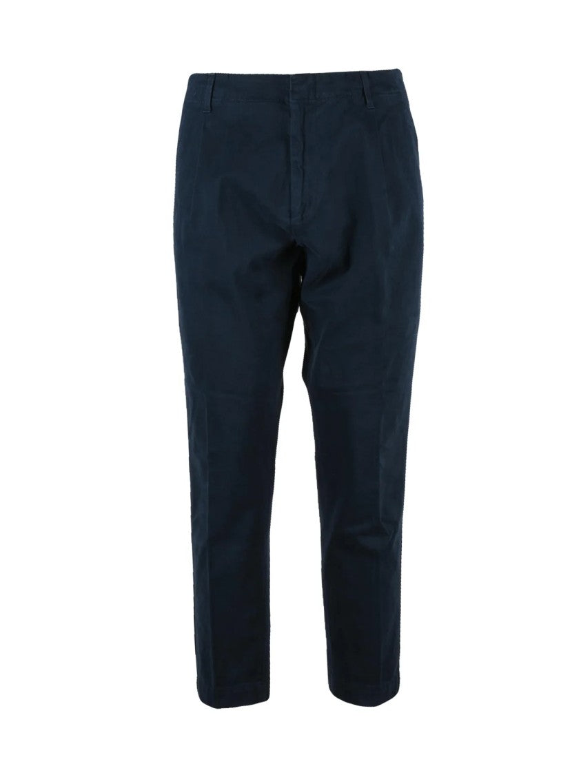 Dondup Blue Ben Pleated Tailored Stretch Cotton Trousers