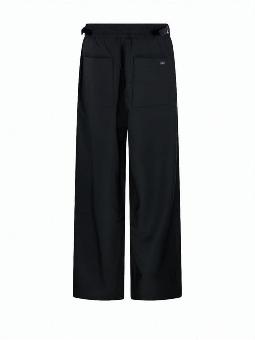 Ami Wide-Leg Wool Pants With Elastic Waistband