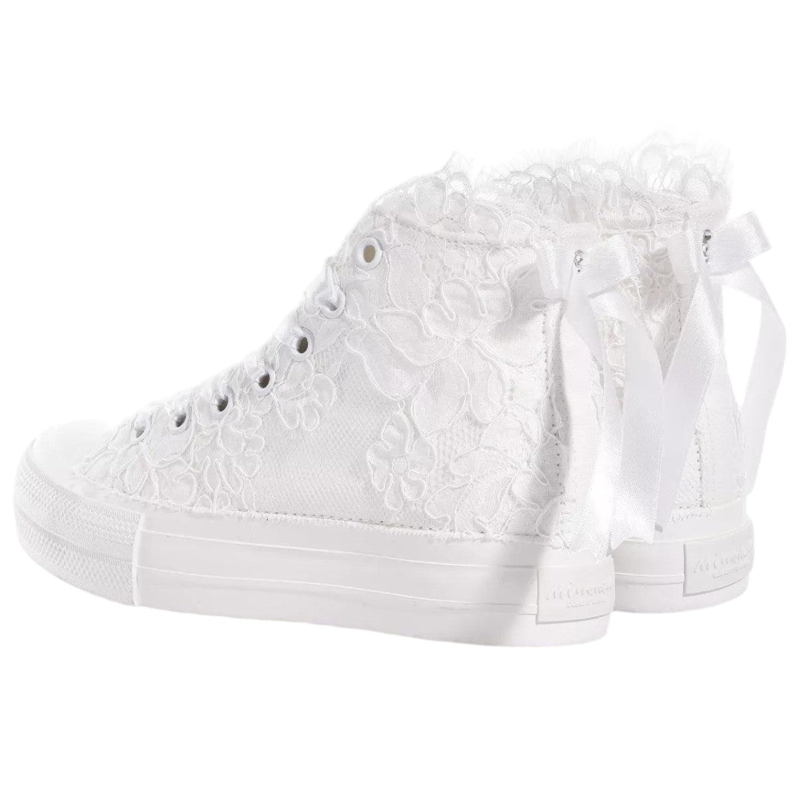 Mimanera White Handcrafted Lace Swarovski Platform Sneakers