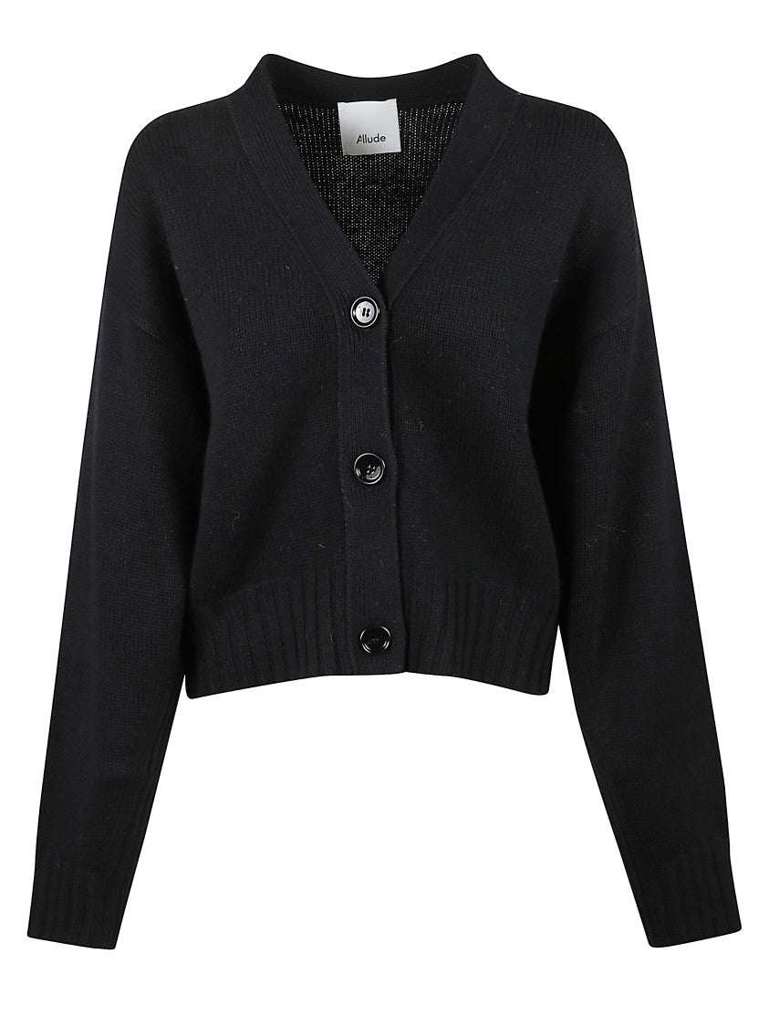 Allude Cropped V-Neck Cardigan With Button Fastening And Ribbed Edges