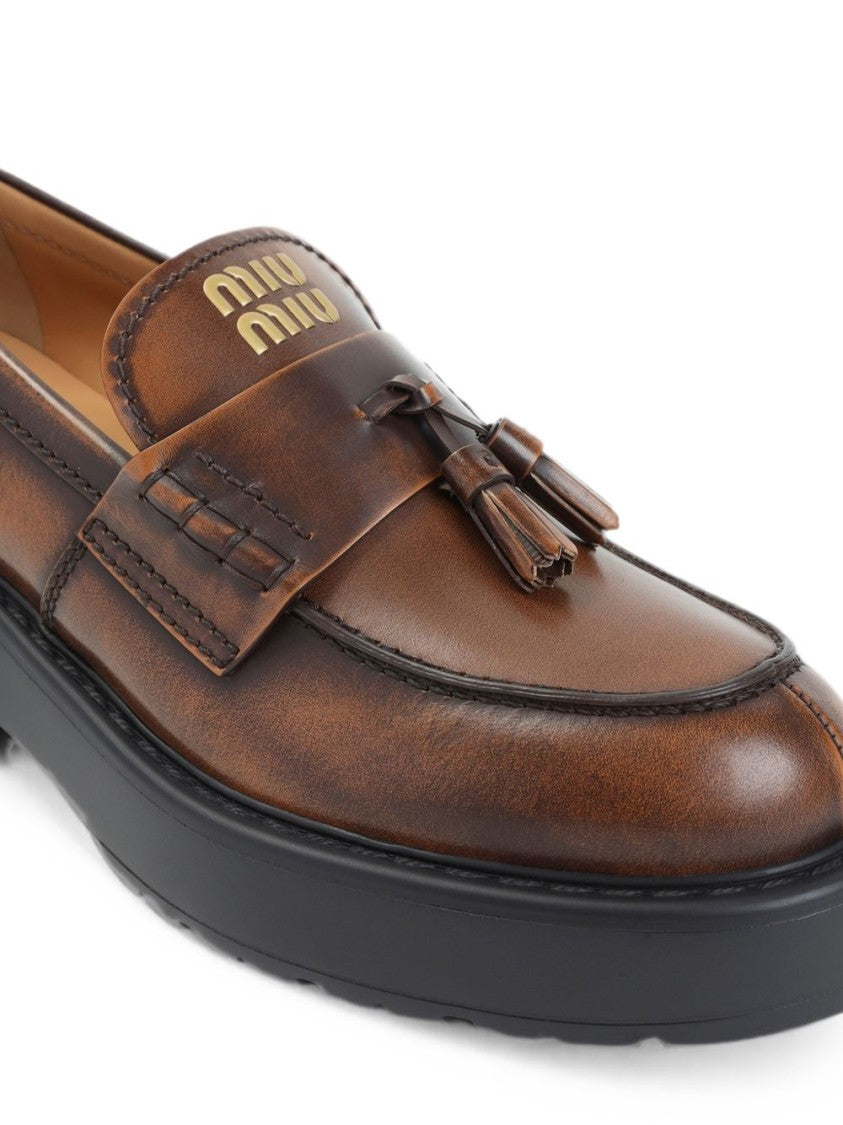 Miu Miu Black Polished Leather Tassel Loafers