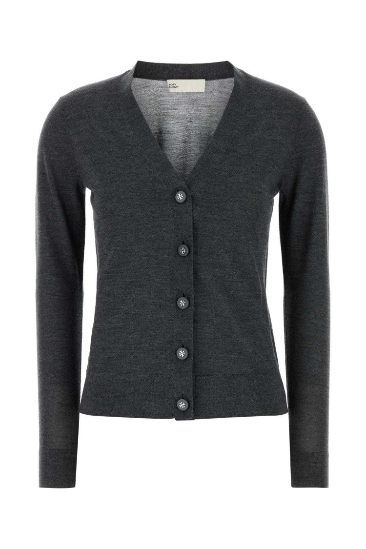 Tory Burch Dark Grey Wool Blend Simone Cardigan