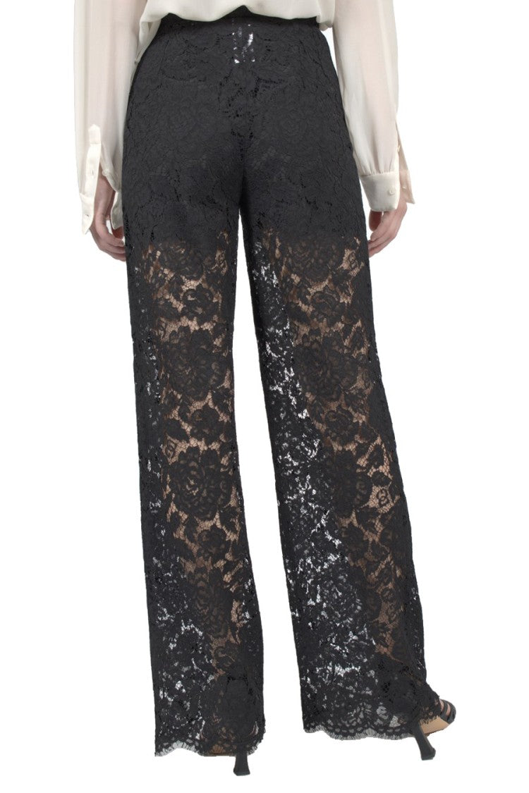 Dolce & Gabbana Black Viscose-Cotton Lace Wide-Leg Trousers