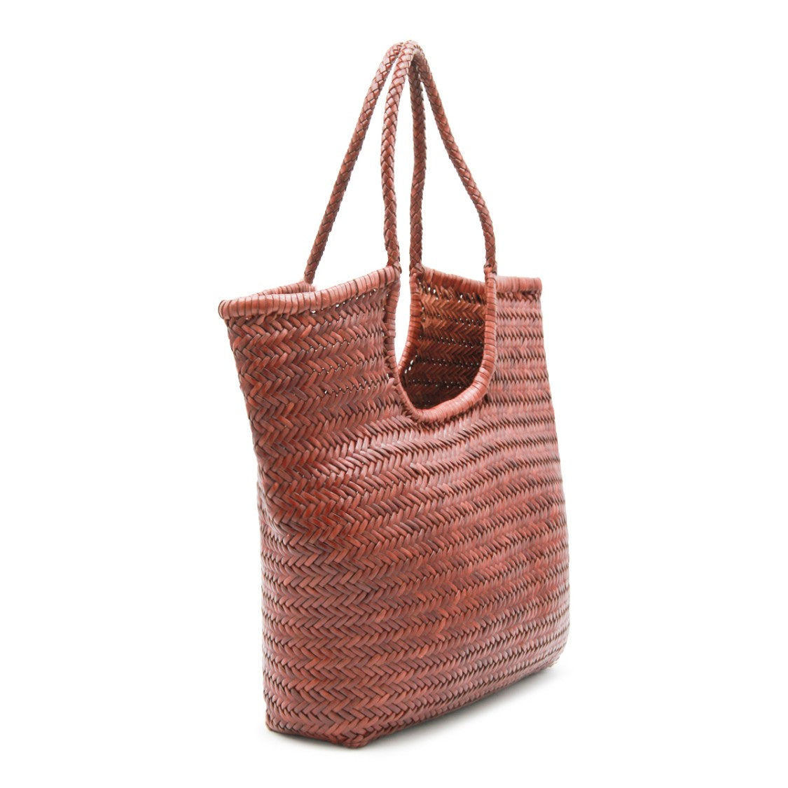 Dragon Diffusion Diagonal Woven Brown Leather Tote Bag