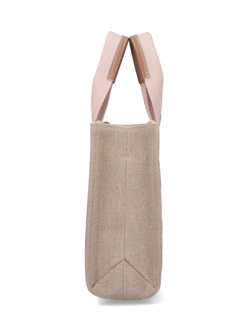 Chloé Beige Linen Tote With Calfskin Accents And Logo Detail