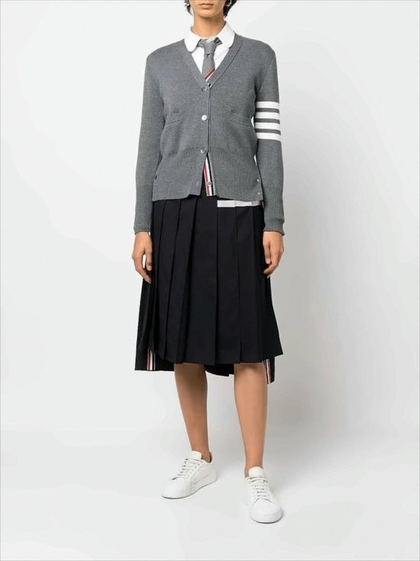 Thom Browne Structured Pleated Midi Skirt With Tricolor Tab Detail