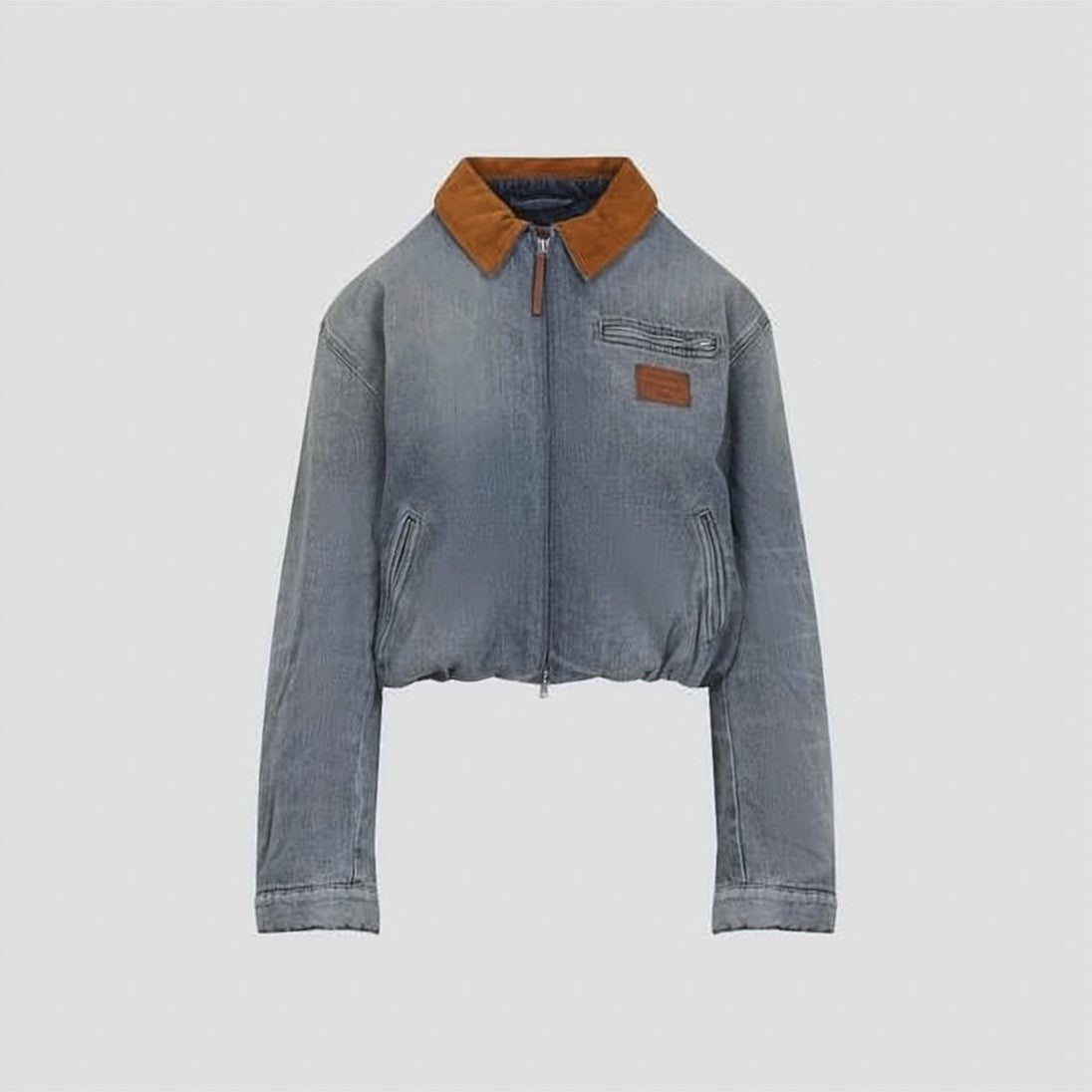 Acne Studios Washed Denim Jacket With Brown Suede Collar
