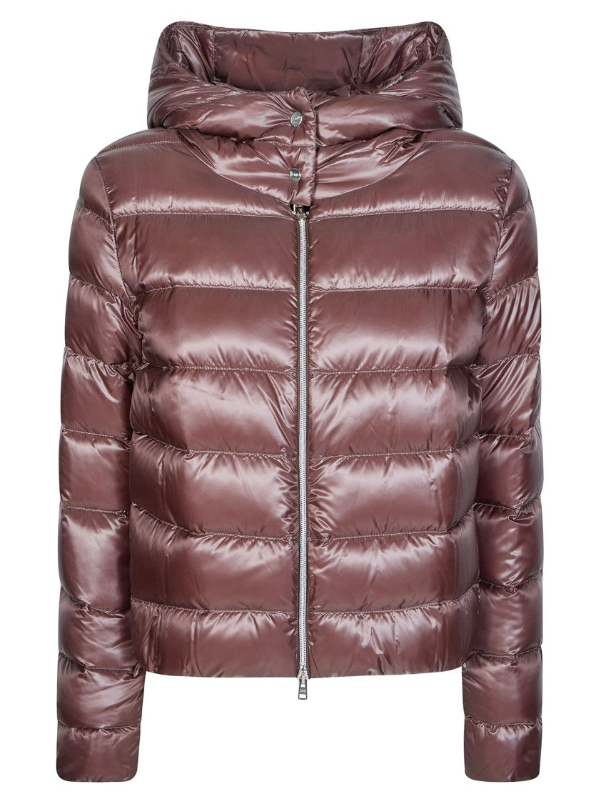 Herno Brown Cropped Glossy Quilted Down Jacket