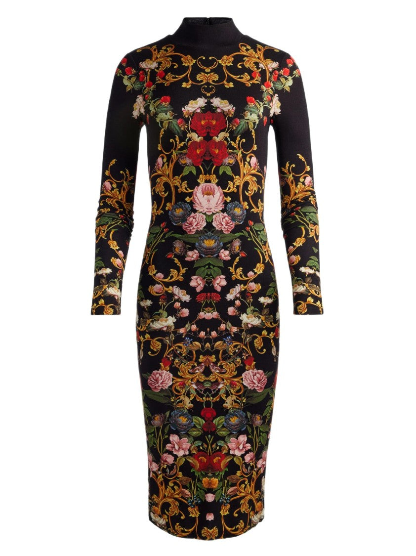 Alice Olivia By Stacey Bendet Brocade-Inspired Patterned Fitted Midi Dress