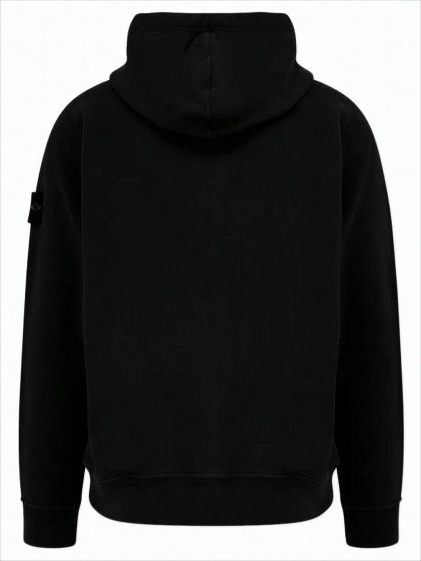 Stone Island Black Zip-Up Hoodie With Distinctive Embroidered Patch