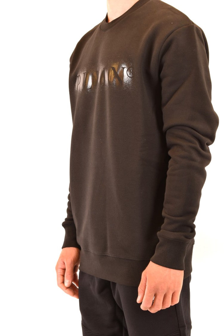 Philipp Plein Glossy Embossed Black Sweatshirt With Crew Neck