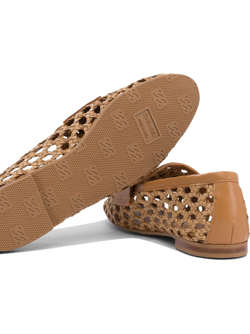 Casadei Beige Woven Loafers