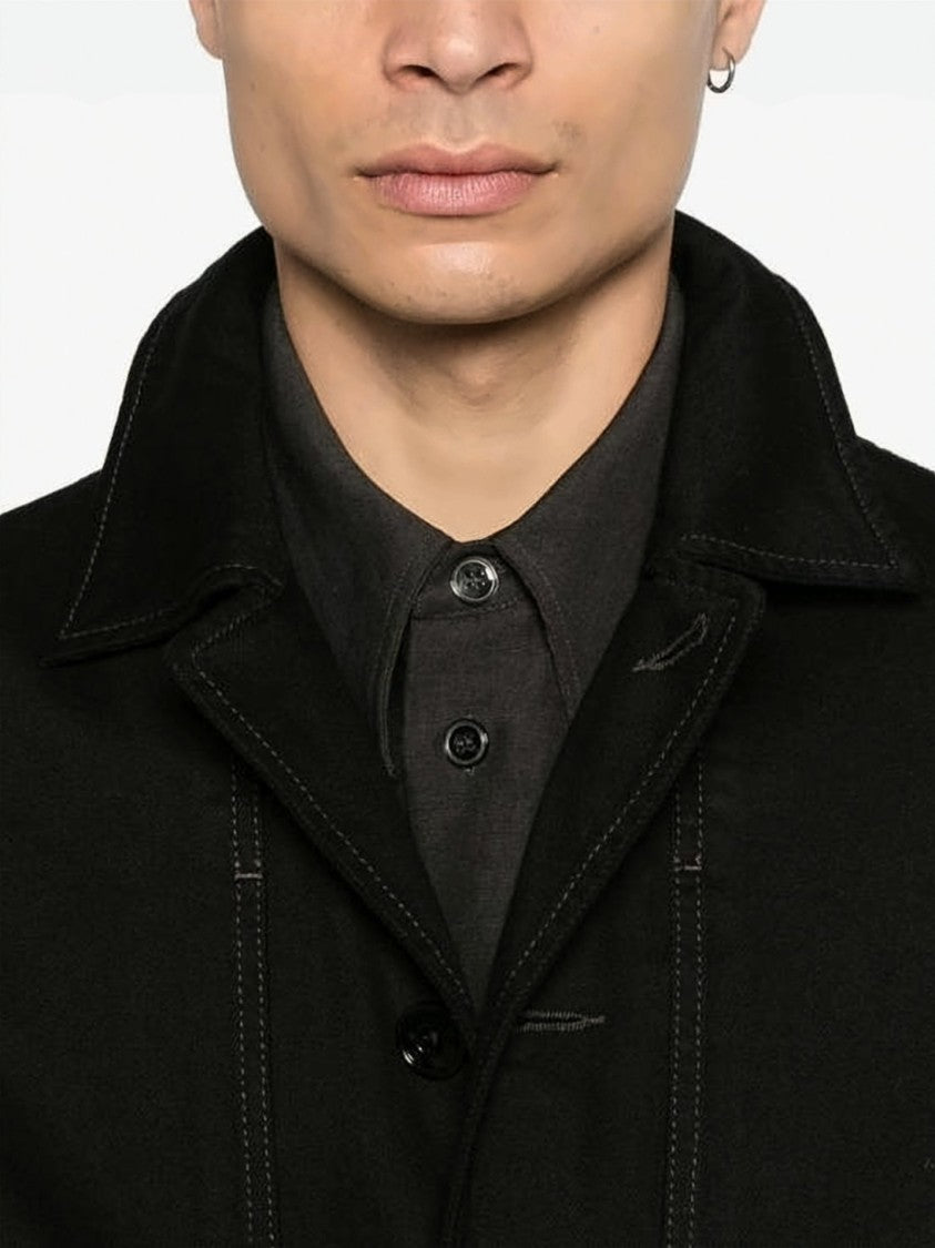 Lemaire Boxy Black Jacket With Classic Collar And Flap Pockets