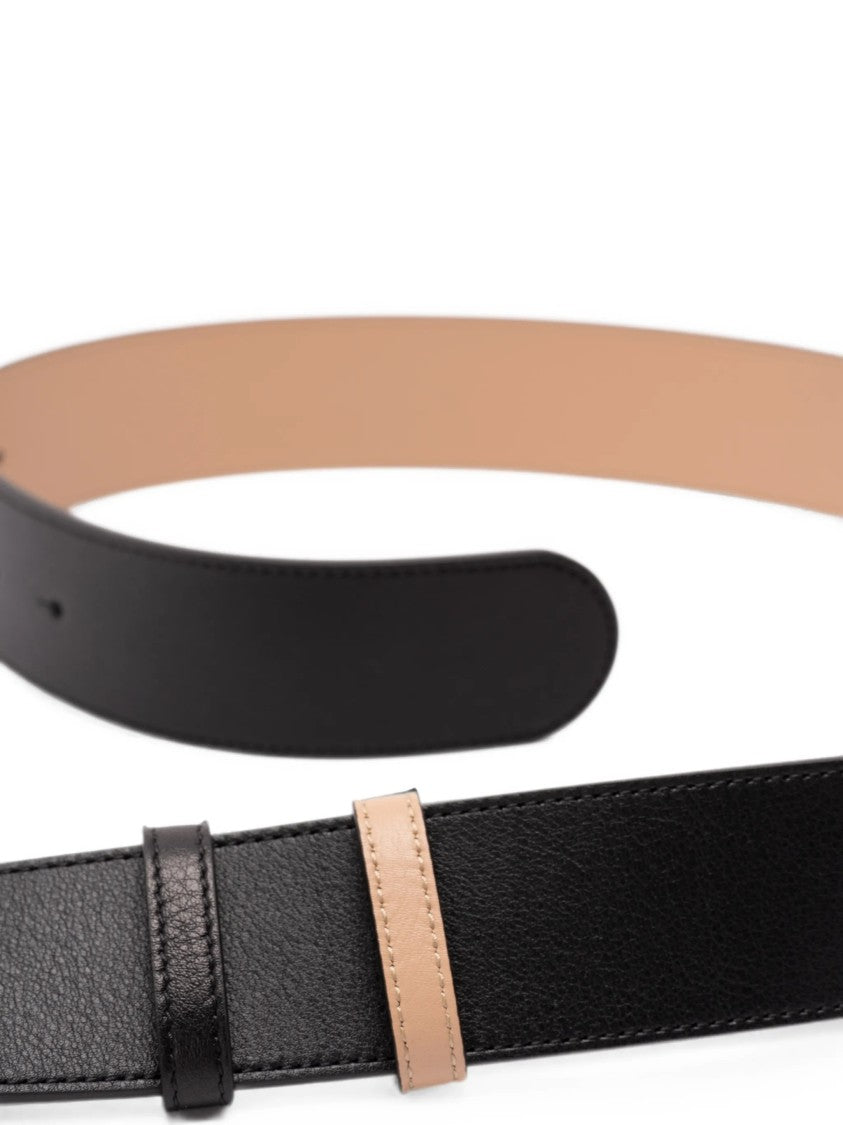 Valentino Reversible Calf Leather Belt With Gold-Tone V Logo