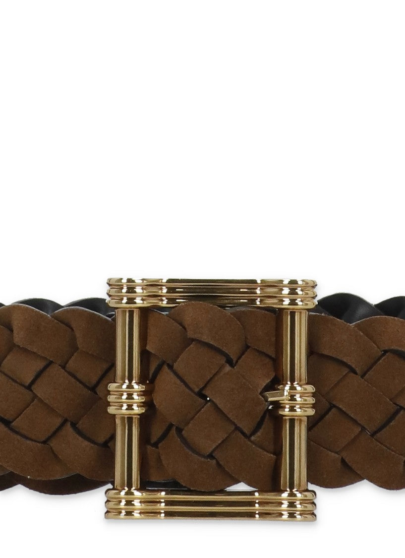 Etro Braided Suede Leather Belt With Textured Metal Buckle