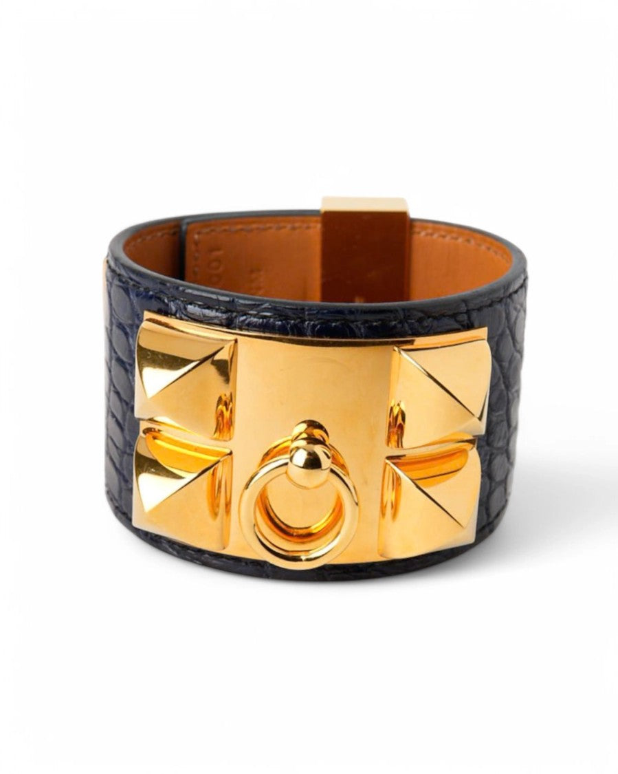 Hermès Collier De Chien Bracelet In Blue Alligator