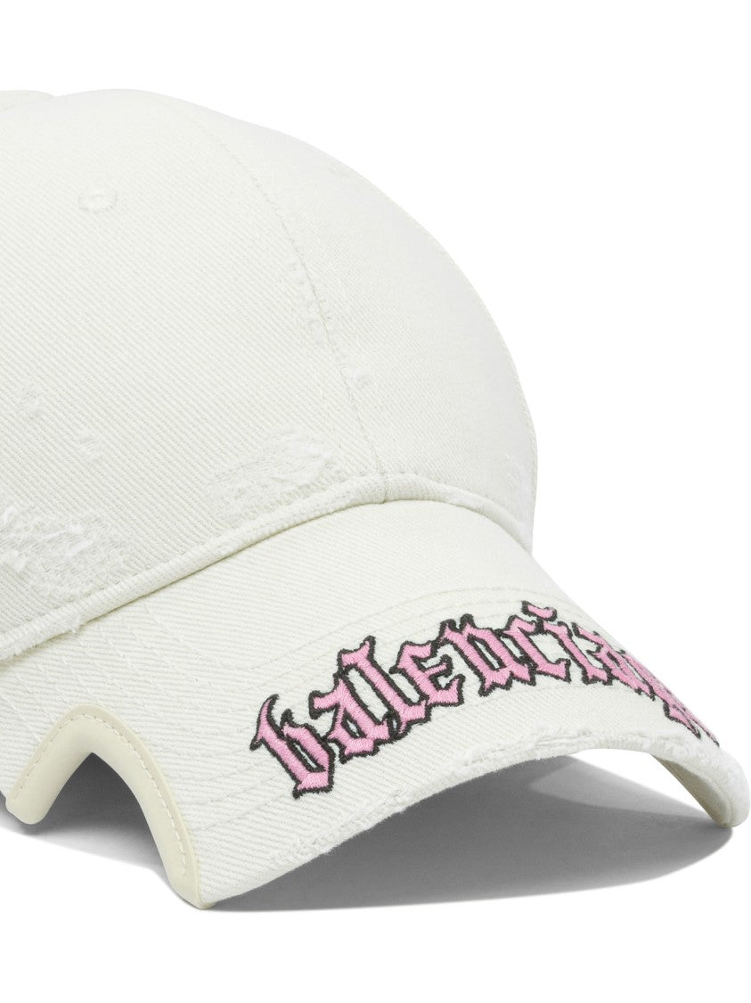 Balenciaga Classic White Cotton Cap With Distressed Texture