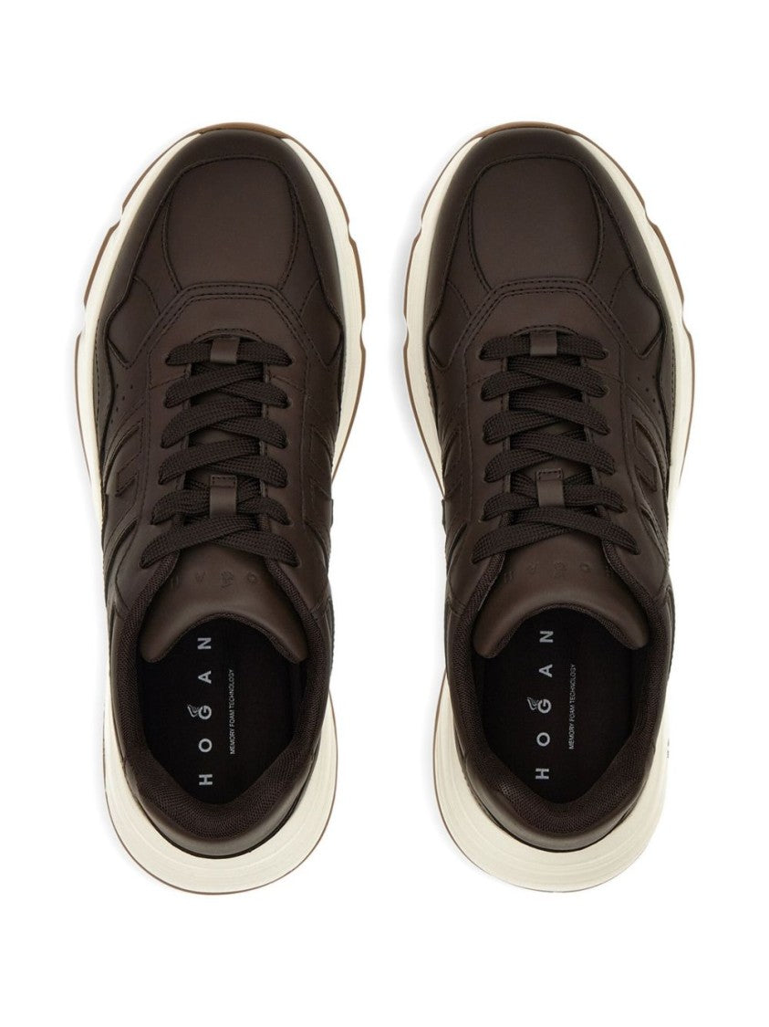 Hogan Chocolate Brown Leather Lace-Up Sneakers
