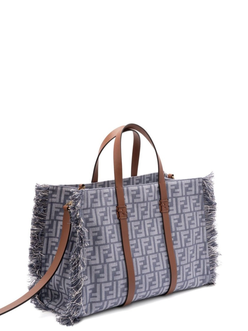 Fendi Fringed Edge Grey Tote Bag