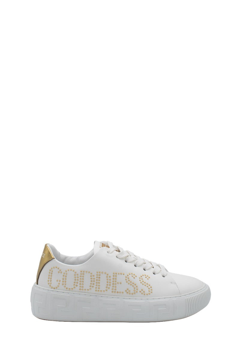 Versace White Leather Goddess Stud Sneaker