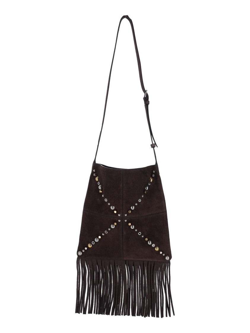 Valentino Garavani Brown Suede Shoulder Bag With Adjustable Strap