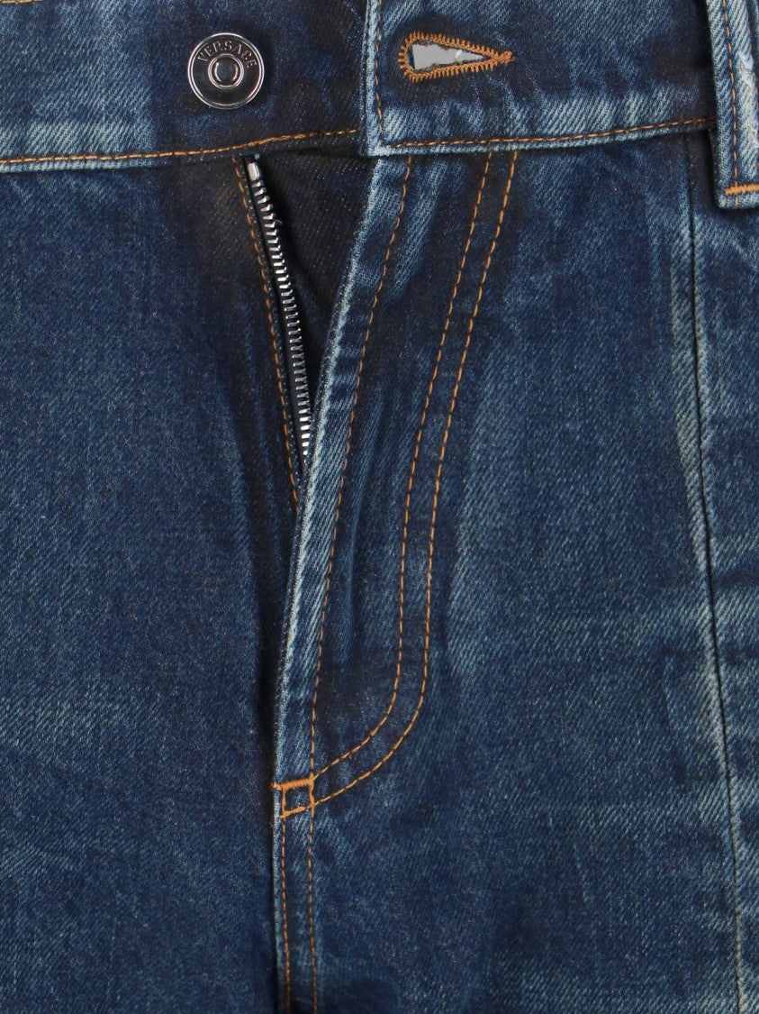 Versace Blue Wide-Leg Distressed Denim Jeans