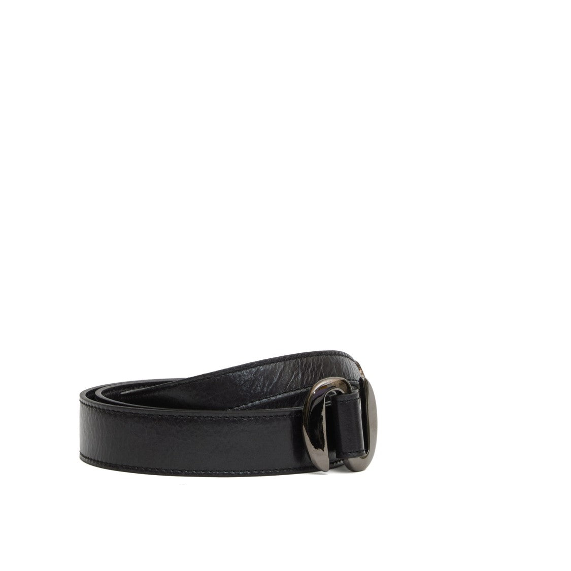 Orciani Silver Circular Buckle Belt Black Leather
