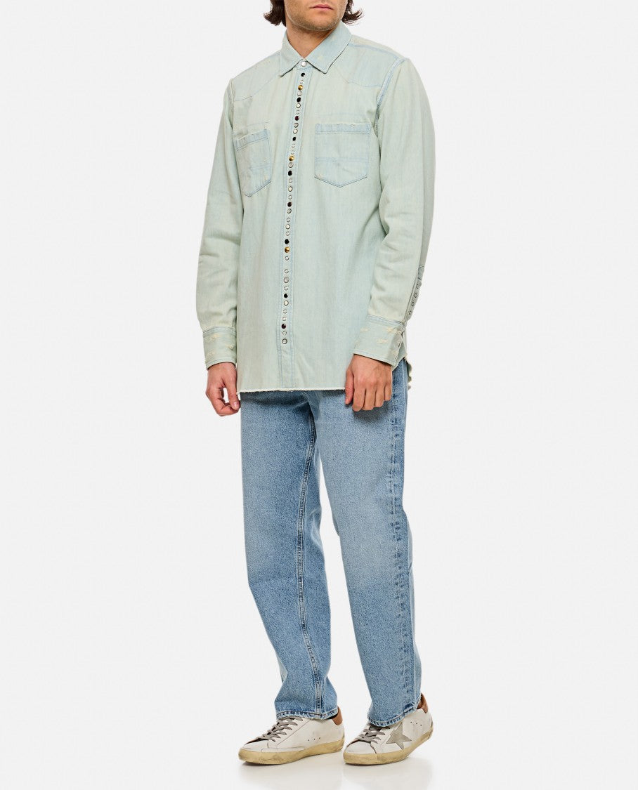 Golden Goose Light Faded Denim Striped Cotton Oxford Shirt