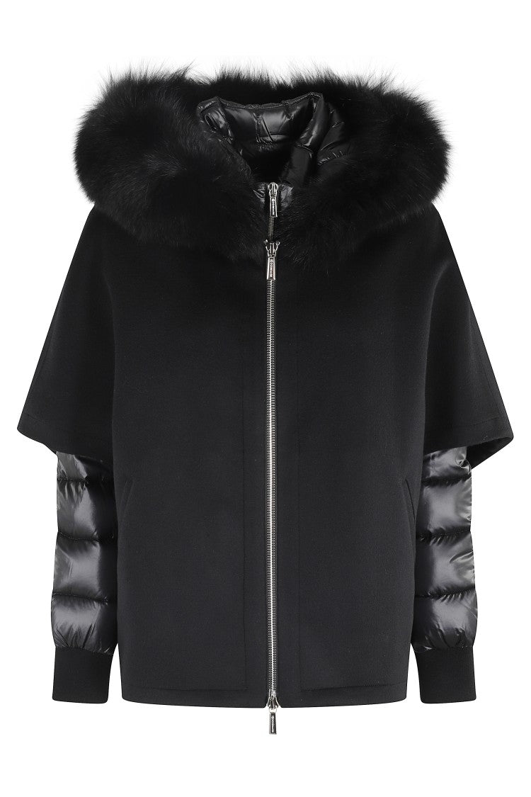 Moorer Cape-Design Wool Coat With Down Jacket And Fox Fur Hood