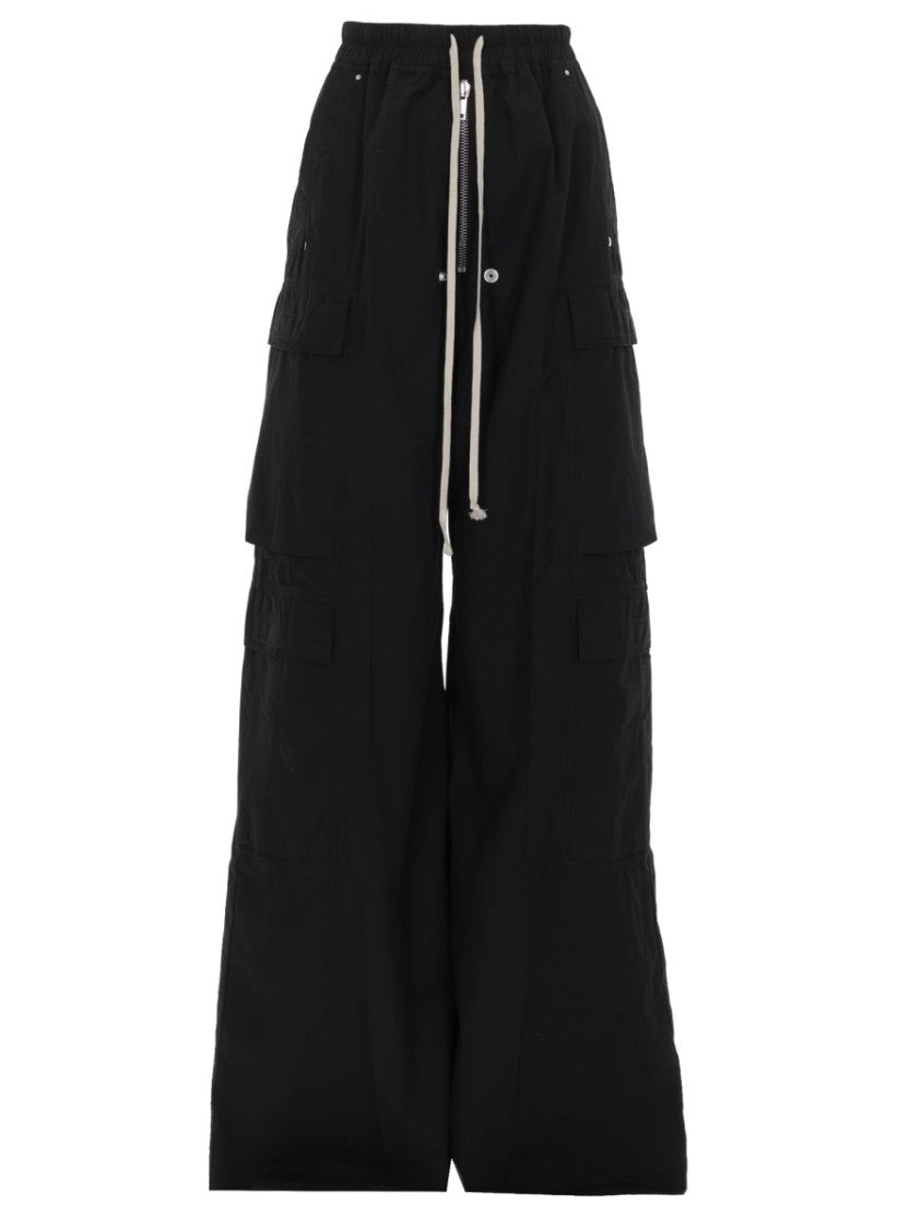 Drkshdw By Rick Owens Black Wide-Leg Side Snap Button Cargo Trousers