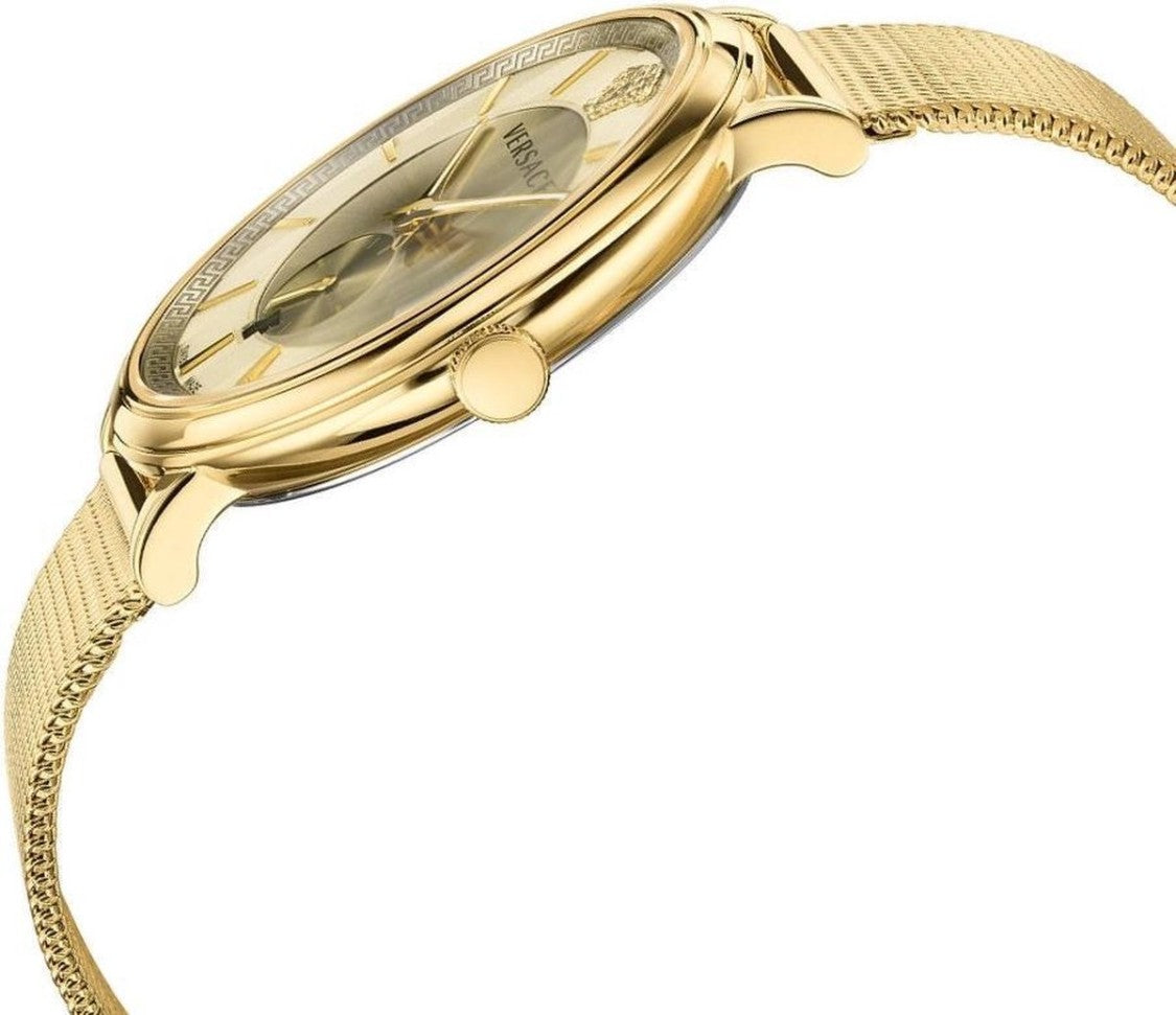 Versace Gold-Toned Stainless Steel Versace V-Circle Watch With Mesh Bracelet