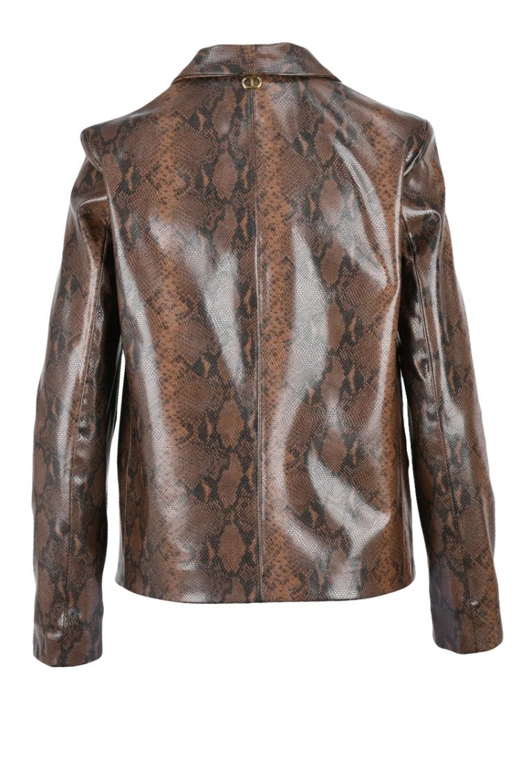 Twin-Set Faux Leather Jacket - Brown/Black