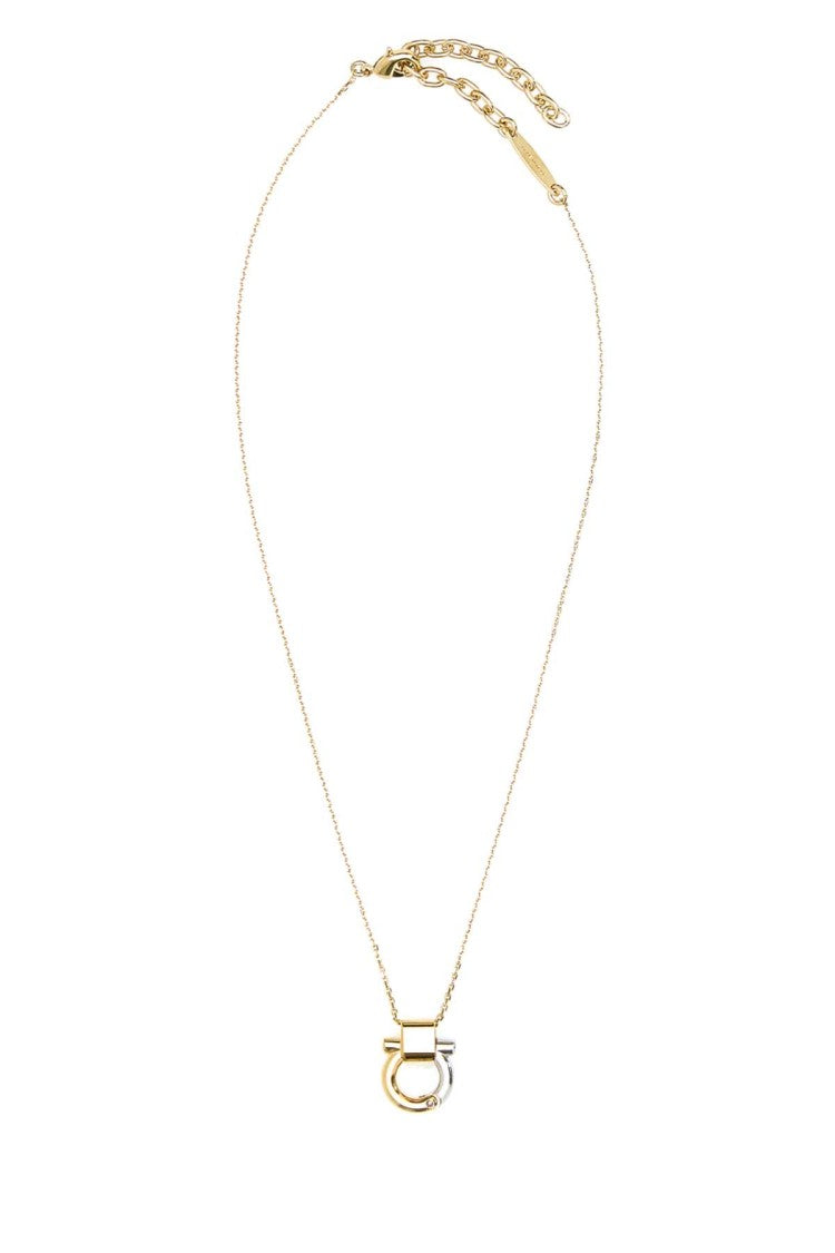Salvatore Ferragamo Gold Metal Necklace With Unique Clasp Detail