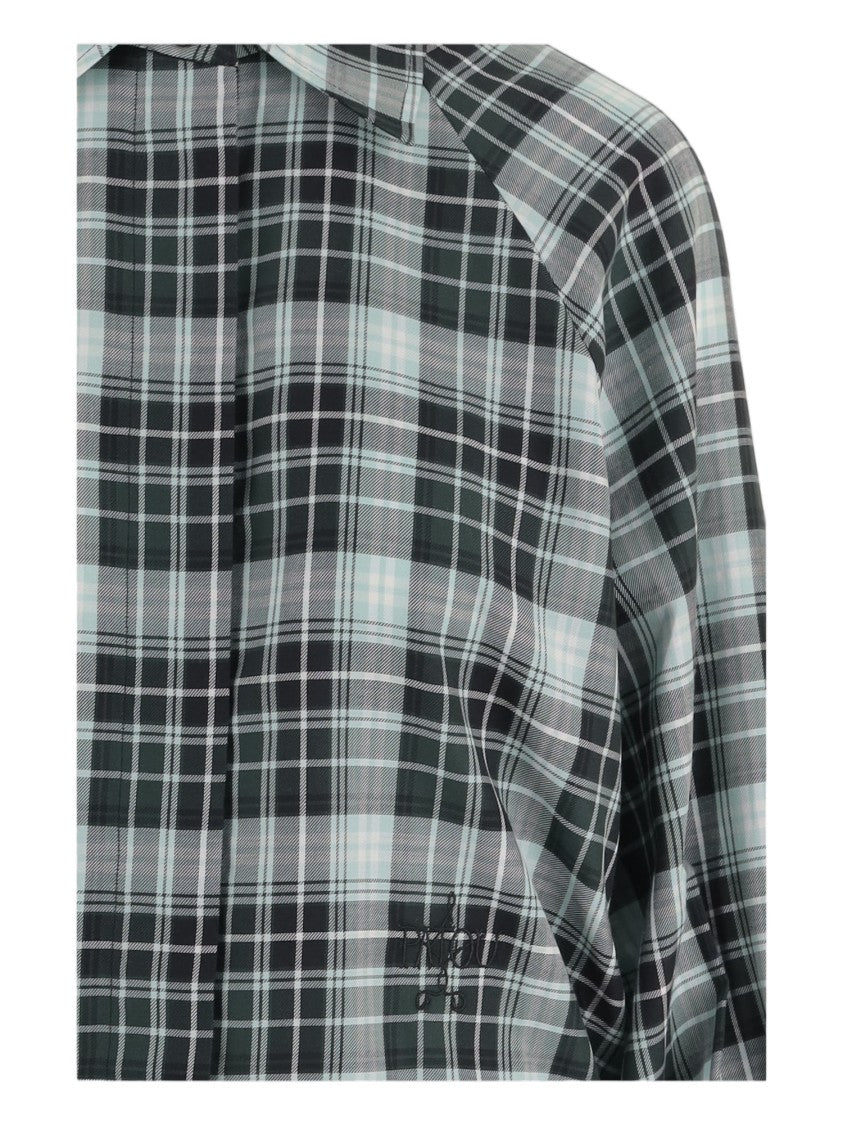 Patou Multi Checked Tied-Sleeve Cotton Blouse