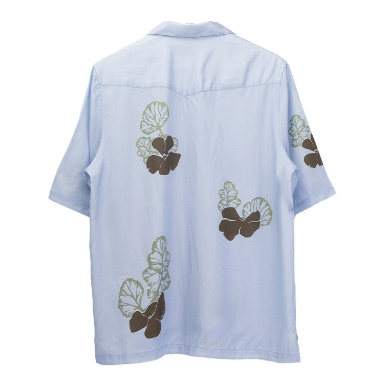 Officine Generale Floral Print Camp Shirt With Quarter Sleeves