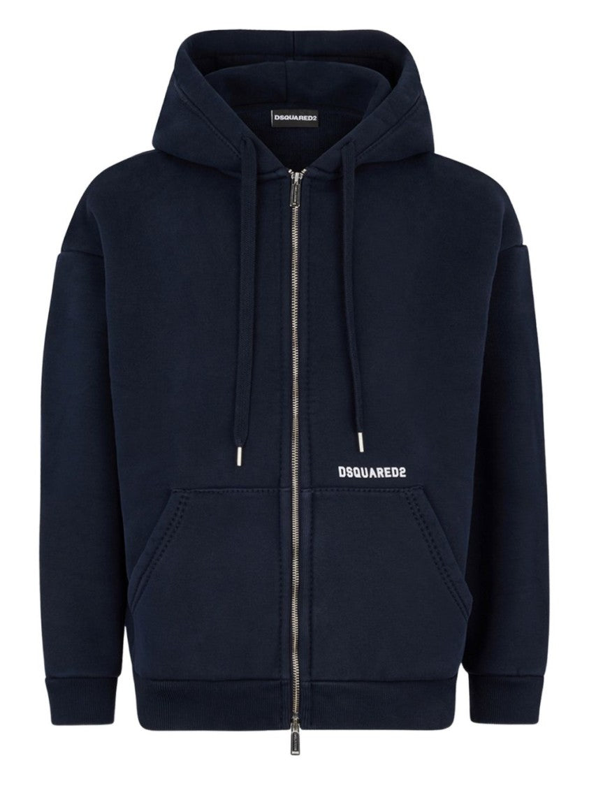 Dsquared2 Navy Blue Zipped Front Hood Sweater