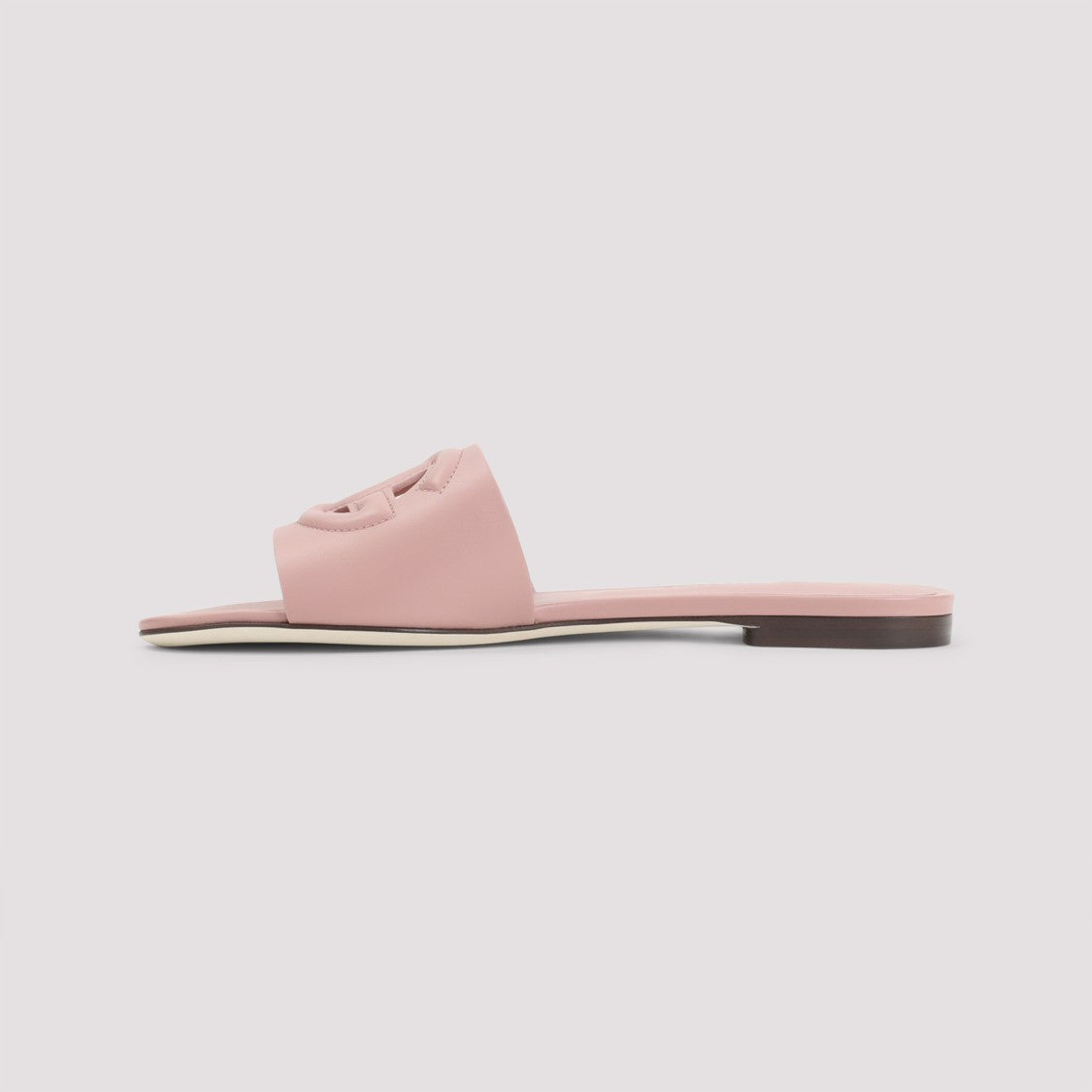 Dolce & Gabbana Pink Leather Flat Slides With Dg Emblem Detailing
