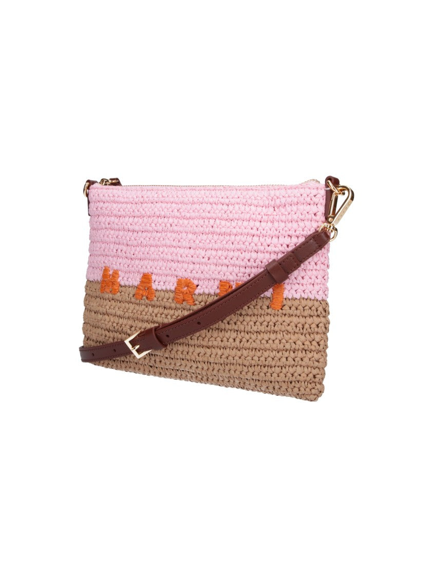 Marni Pink Seaside Woven Raffia Pouch