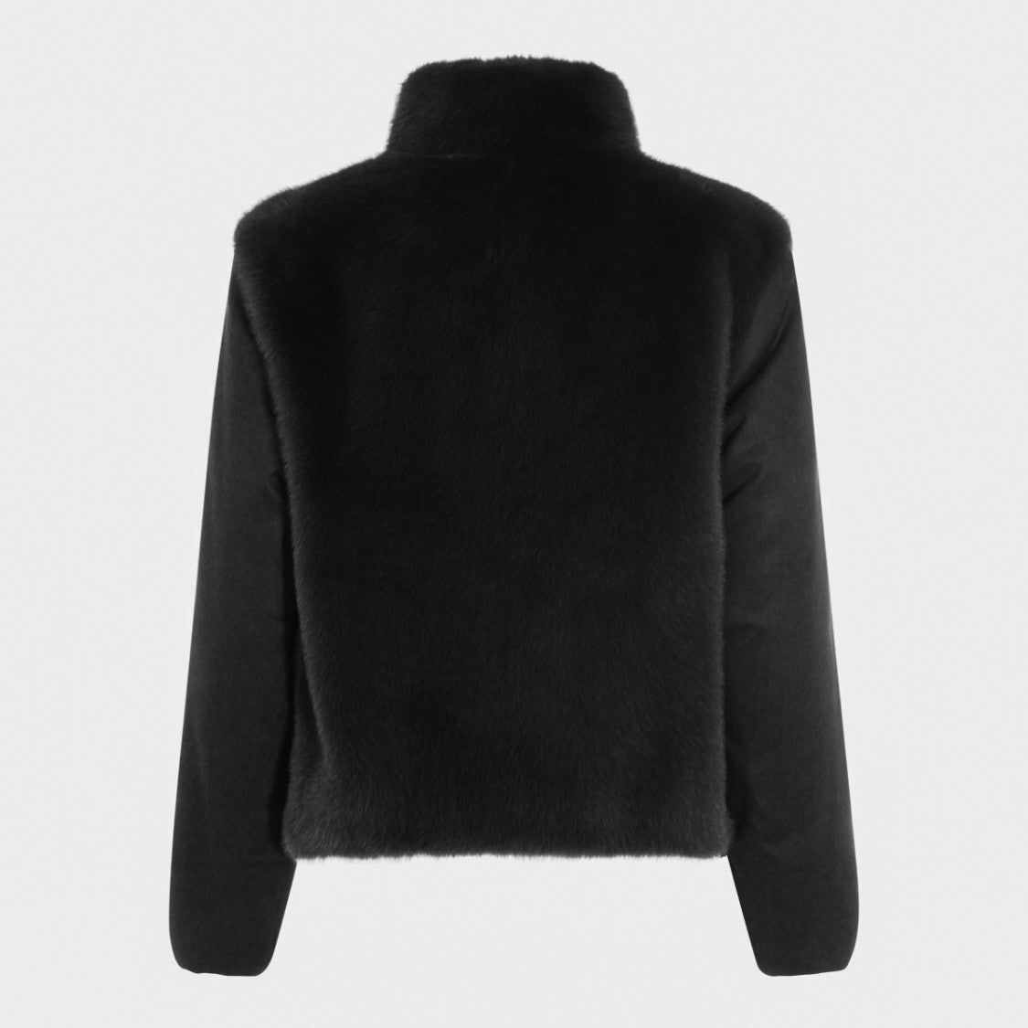 Herno Cropped Black Jacket With Plush Textured Panels