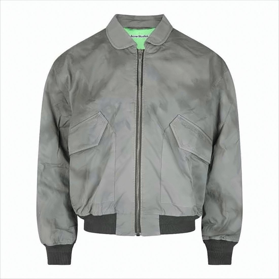 Acne Studios Matte Grey Bomber Jacket With Ribbed Cuffs And Contrast Lining