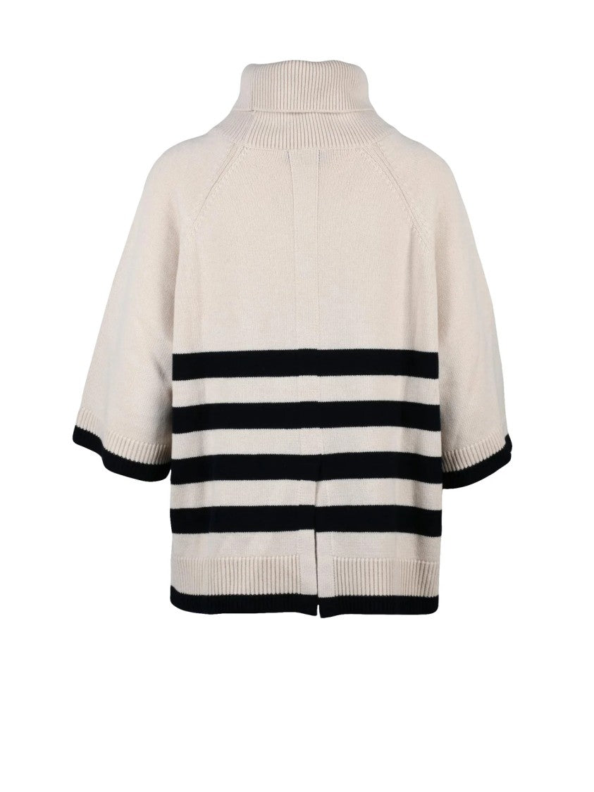 Gran Sasso Short Sleeve Turtleneck Sweater With Navy Stripe Accents