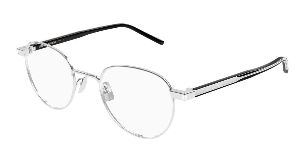 Saint Laurent Silver Silver Metal Round Eyeglasses