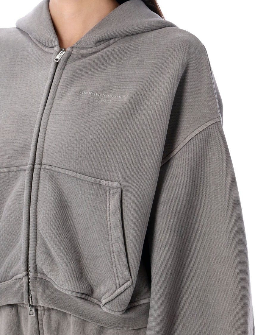 Alexander Wang Oversized Cropped Zip-Up Hoodie