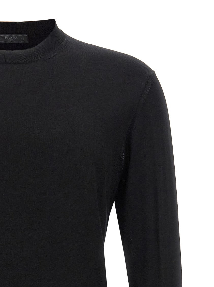 Prada Black Silk Sweater With Contrast Logo Embroidery