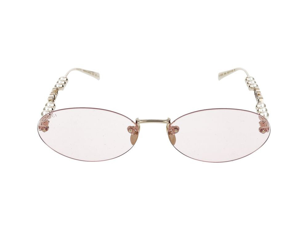 Gucci Gold Oval-Shaped Metal Frame Sunglasses